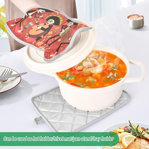 OURVII 2Pcs Day of Dead Pot Holders Set Non-Slip
