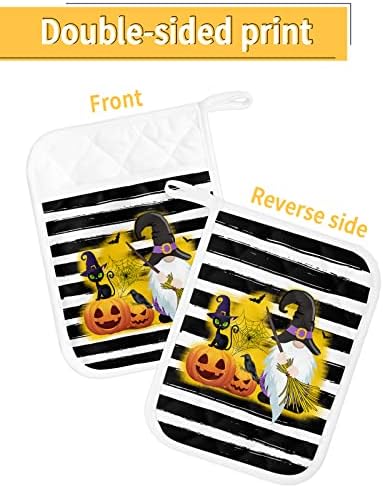 Halloween Pumpkin Gnome Potholders Set of 5 with Pockets