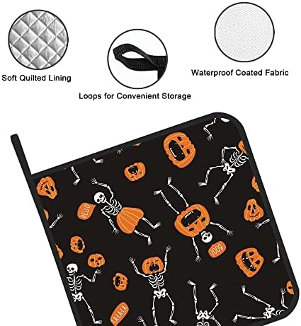 Halloween Spooky Skeletons with Pumpkin-Packed Potholders Set of 2 Oven Microwave Resistant