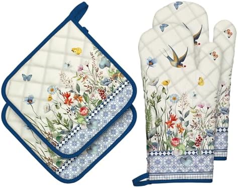Retro Wildflowers Oven Mitts Pot Holders 4Pcs