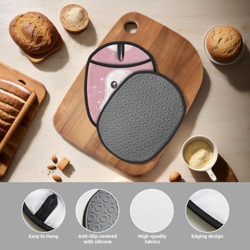 Cute Halloween Pink Ghost silicone Pot Holder with Hanging Loop