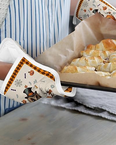 Gehucoxee Rustic Halloween Pot Holder Set - Non-Slip Kitchen Mitts 3-Pack