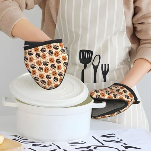 Mini Silicone Oven Mitts - Cat Pumpkin Halloween Gloves