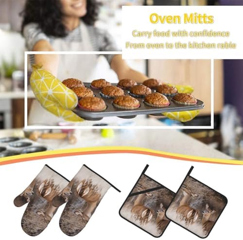 Free Whitetail Deer Oven Mitts Pot Holders 4pcs Set