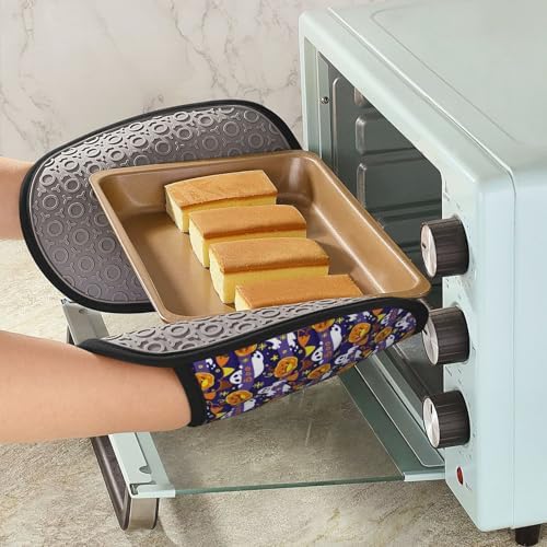 Two-Piece Halloween pumpkin silicone oven mitts heat resistant with hanging loop