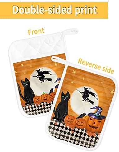 Halloween Witch Black Cat 5PCS Pot Holders 1
