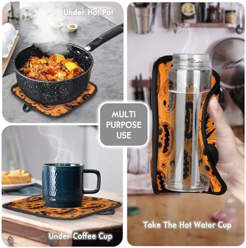 Halloween Spider Web Pumpkin Oven Mitts and Pot Holders Set