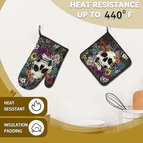 Gothic Skull Pot Holders Oven Mitts