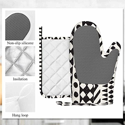 Thick Silicone Heat Resistant Oven Mitts Pot Holders Set with Tribal Design