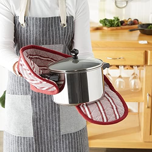 DII Double Strip Chefs Oven Mitt Heat-Resistant Cotton Padded 35x75 Barn Red