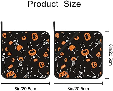 Halloween Spooky Skeletons with Pumpkin-Packed Potholders Set of 2 Oven Microwave Resistant