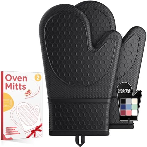 Two-Piece Heat-Resistant Silicone Oven Mitts for Baking Cooking