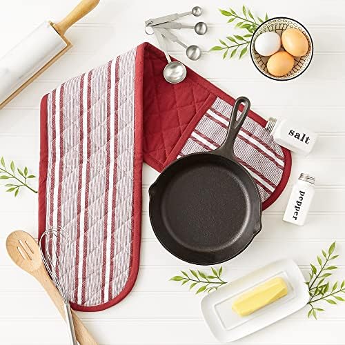 DII Double Strip Chefs Oven Mitt Heat-Resistant Cotton Padded 35x75 Barn Red