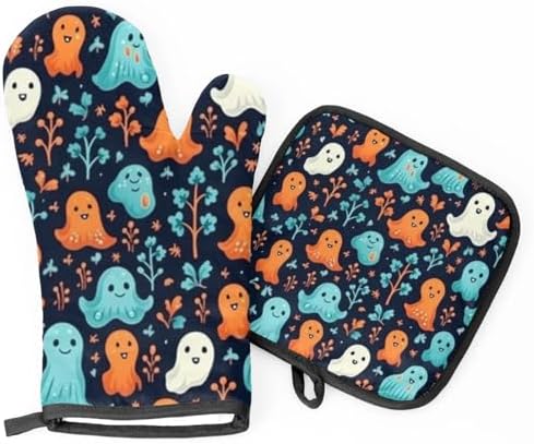 Cute Halloween Ghost Oven Mitts and Pot Holders Set of 2