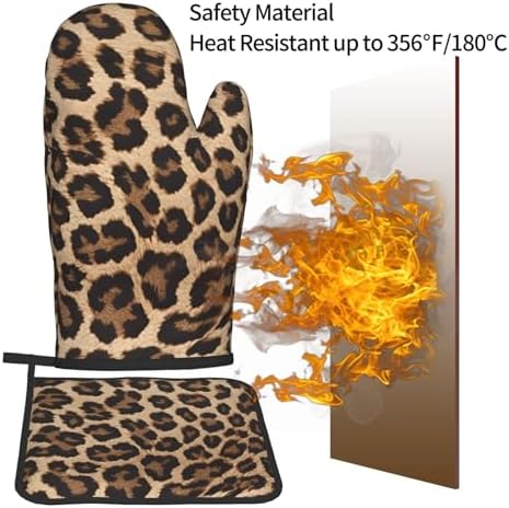 Leopard Pattern Oven Mitts Pot Holders Heat-Resistant Durable