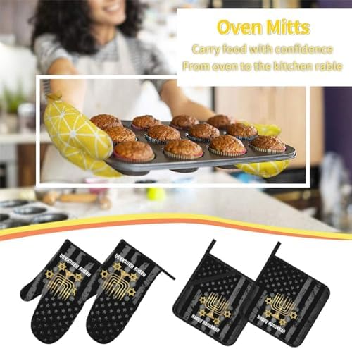 Happy Hanukkah Oven Mitts Pot Holders Set 4PCS