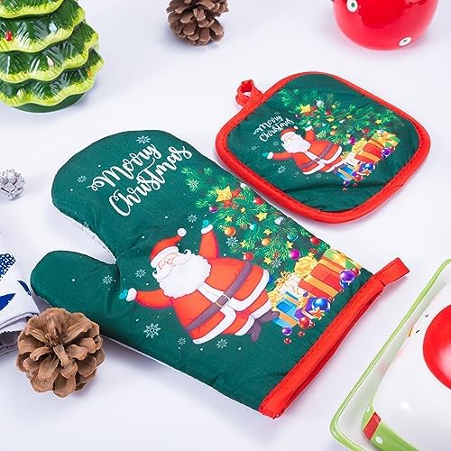 Merry Christmas Oven Mitts Pot Holder Set Chefs Helper