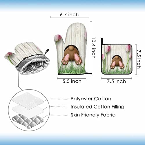 Adorable Brown Bunny Oven Mitts Pot Holder Set for Baking Cooking