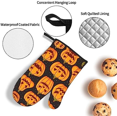 Halloween Pumpkin Patterns Oven Mitts and Pot Holders Heat-Resistant 3-Piece Set