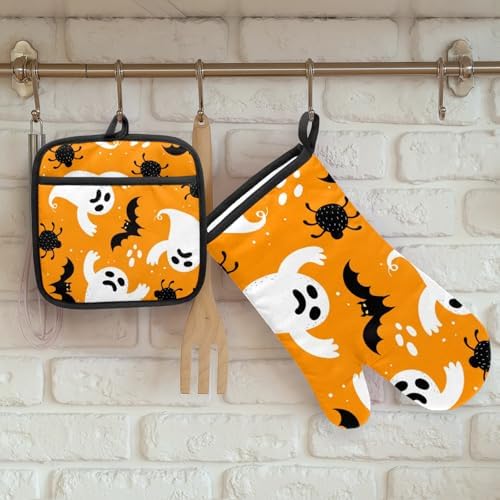 Aglebo Halloween Ghost Spider Oven Mitts Pot Holders Set of 2