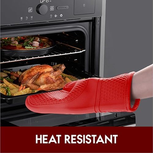 Set of 2 Silicone Oven Mitts with Waterproof and Non-Slip Design