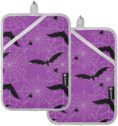 Black Bat Potholders with Pockets Non-Slip Mitts 2 Pack