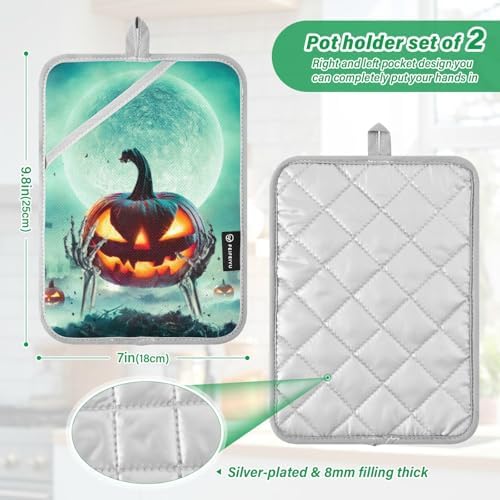Halloween Full Moon Pumpkin Pot Holders Set - 2 Pc - Heat Resistant