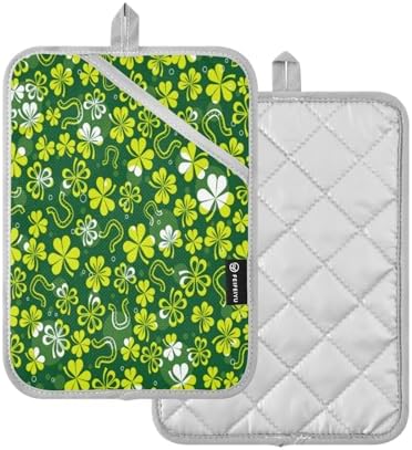 2Pack Green White Shamrock Potholders Heat Resistant