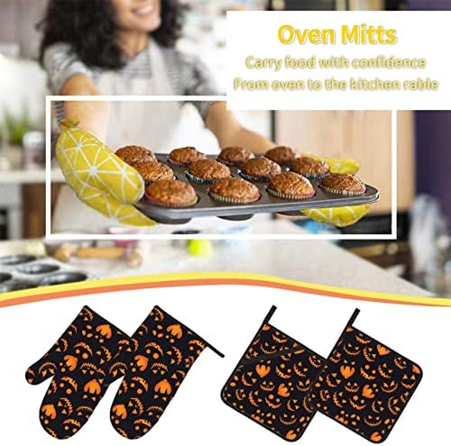 Pumpkin Oven Mitts Heat-Resistant Set of 4