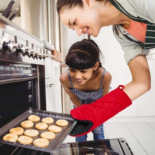Versatile Heat-Resistant Red Silicone Oven Mitts for Baking Cooking