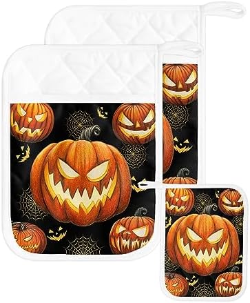 Gehucokee Halloween Pot Holder with Pocket Set - Blackand