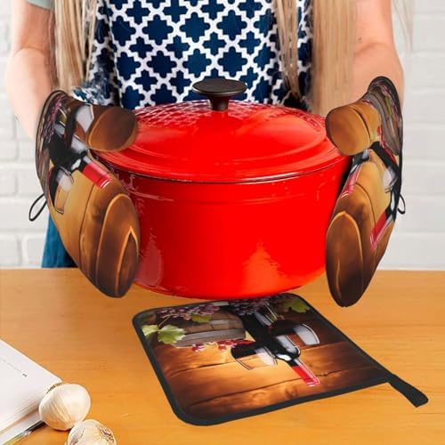 DXTKWL Heat-Resistant Oven Mitt Set for Grilling Cooking