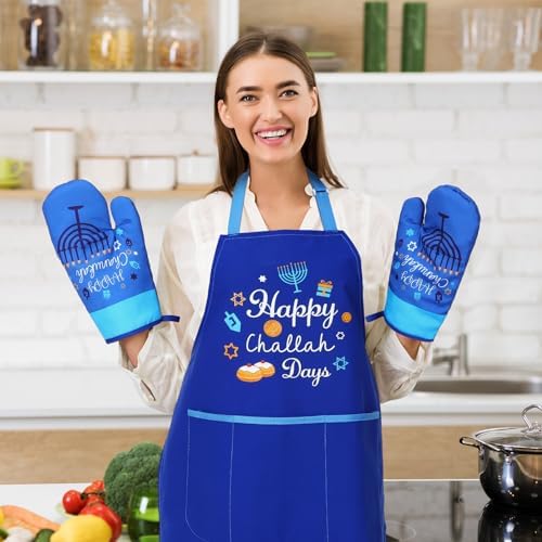 Hanukkah Baking Apron Set with Oven Mitts Potholders