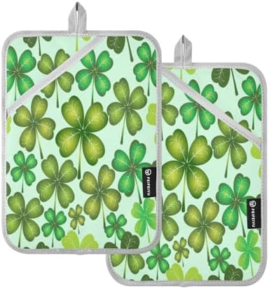 KCldeci Four Leaf Clover Heat-Resistant Oven Mitts for Baking and Cooking