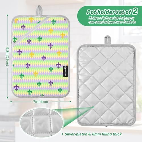 Mardi Gras Purple Fleur-de-lis Lily Potholders Heat-Resistant Oven Mitts