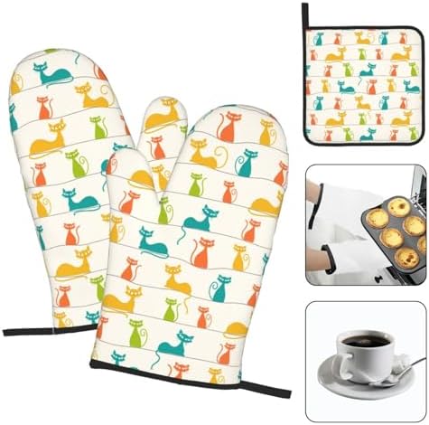 LANAIQO Mid Century Modern Oven Mitts Set 3 Piece 1