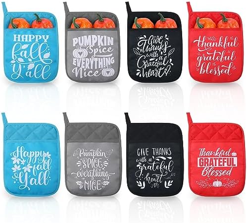 Zhehao 8 Pcs Thanksgiving Pot Holders Set with Pockets