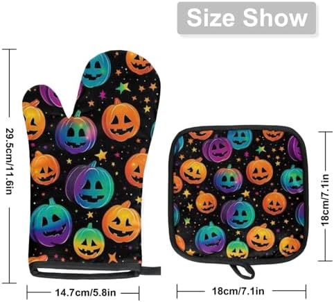 Halloween Oven Mitts Pot Holders Set - Pumpkins with Safety