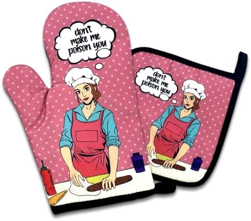Funny Pink Oven Mitts Pot Holders Set for Cooking
