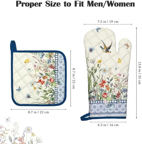 Retro Wildflowers Oven Mitt Set Heat-Resistant Cooking Tools for Kitchen Use