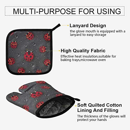 AUUXVA Ladybug Water Drop Pattern Oven Mitt Set