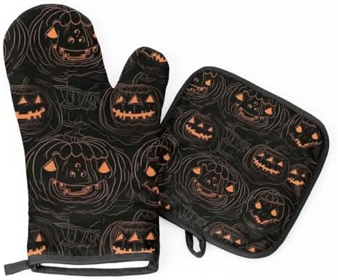 Scary Halloween Pumpkin Oven Mitt Set