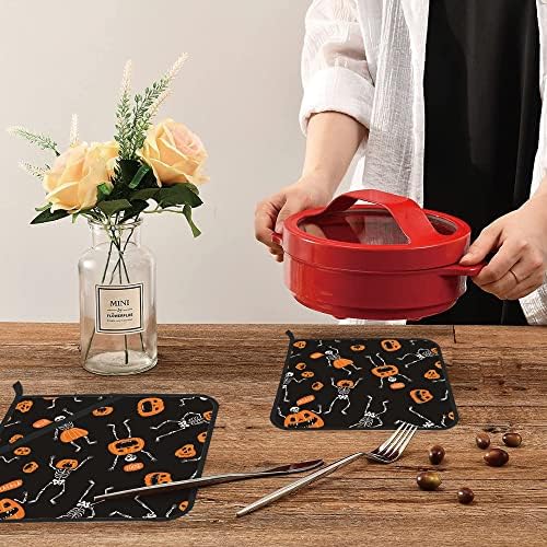Halloween Spooky Skeletons with Pumpkin-Packed Potholders Set of 2 Oven Microwave Resistant