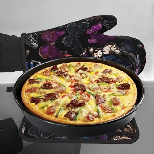 Quopvn Butterly Printed Oven Mitts and Pot Holders Set 2pcs