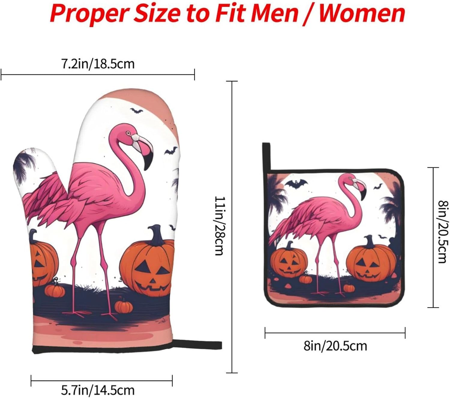 Halloween Flamingo Oven Mitts Pot Holders Set - Durable Waterproof