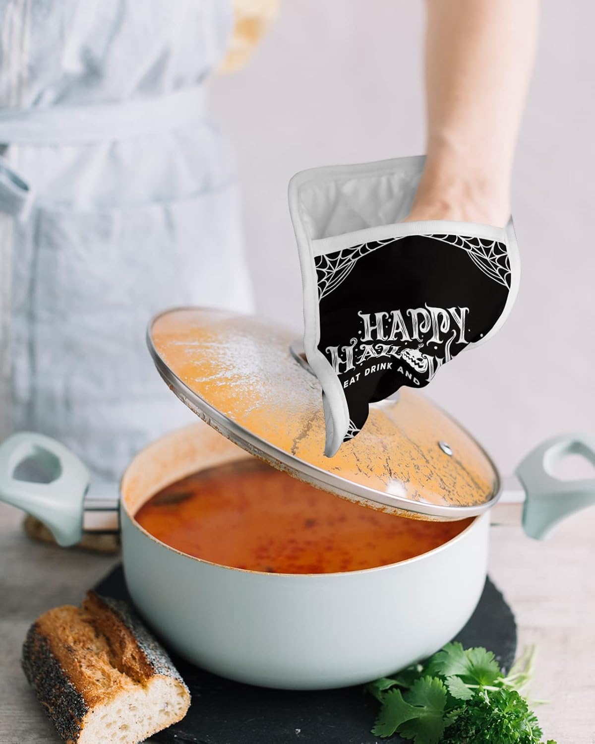 Pumpkin Pot Holder Set for Halloween - Heat-Resistant Kitchen Potholders with Pocket