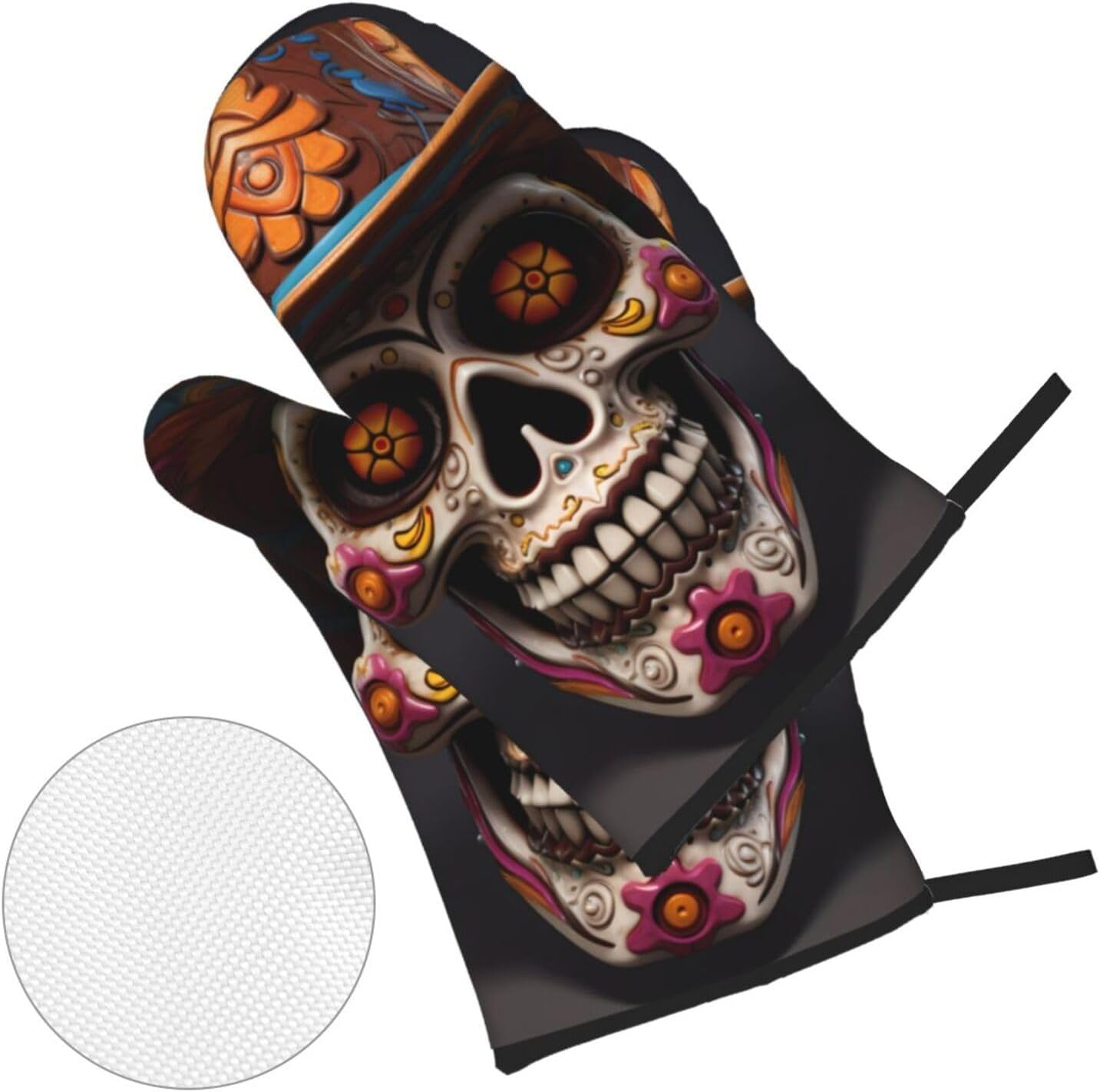 4-Piece Waterproof Oven Mitt Set Heat-Resistant Mexican Halloween Skull Prints