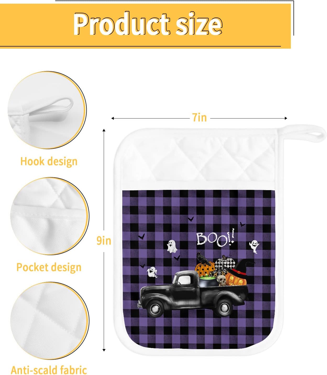 Happy Halloween Truck Potholders Set