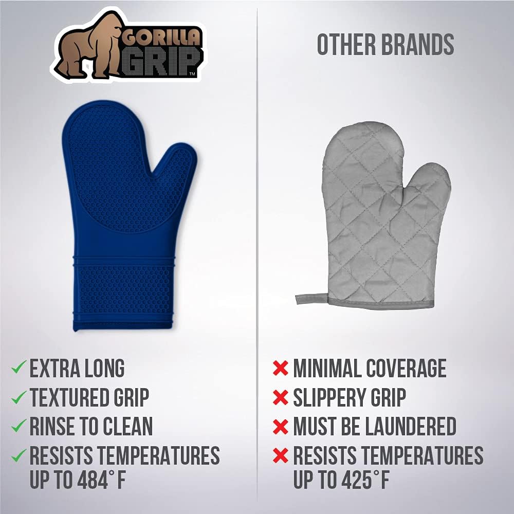 GORILLA GRIP BPA-Free Soft Silicone Oven Mitts 125 Blue