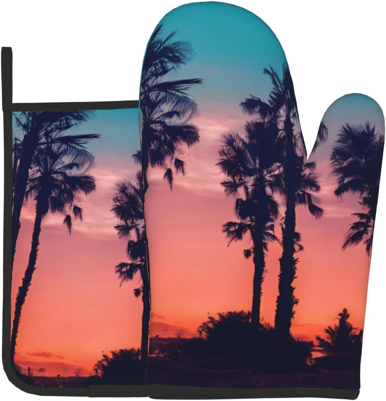 Palm Tree Sunset Oven Mitt and Pot Holder Set